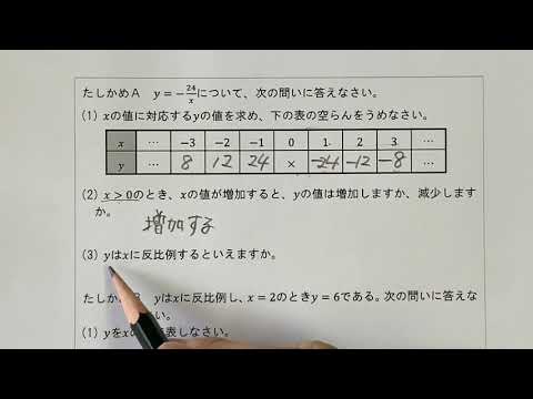 2021 1学年 4章 3節 反比例②〜負の数と反比例〜