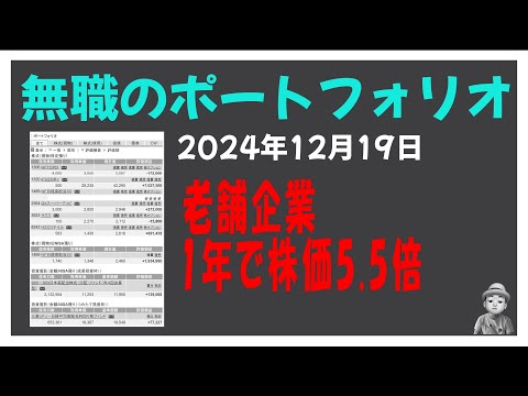 無職のポートフォリオ 2024年12月19日 1年で5.5倍株