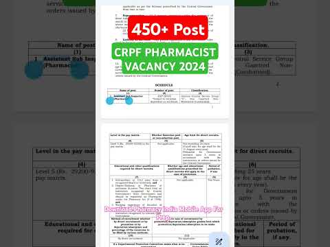 450+ CRPF Pharmacist Post 2024 Update #crpf #crpfpharmacistpaper