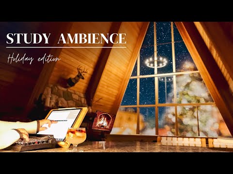 4-HOUR STUDY AMBIENCE 🍹 Relaxing Holiday Fireplace ASMR/ Stay Motivated/STUDY WITH ME POMODORO TIMER