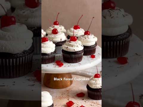 The yummiest and cutest Black Forest cupcakes with whipped cream and cherries 🍒🤤 #recipe #cupcake