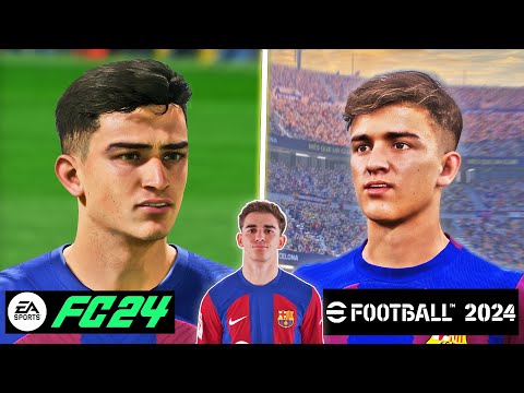 EA SPORTS FC 24 vs eFootball 2024 - Barcelona Player Faces vs Real Life | Fujimarupes