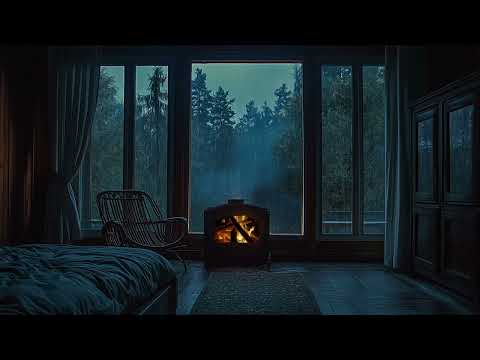 Rainy Forest Night Escape: Cozy Attic Vibes with Fireplace and Rain On Window