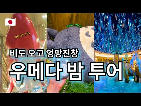 비도 오고 엉망진창 우메다 밤 투어☔️ | 우메다 의자 | 지브리 캐릭터샵 | 헵파이브 고래 | 샘의 광장 | 우메다 밤 조명 온도 습도 분위기 --- 【여기는 오사카🇯🇵】