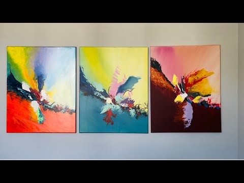 Three Combined Panel Abstract Paintings. Interior Wall Art. #abstractpainting #abstractart