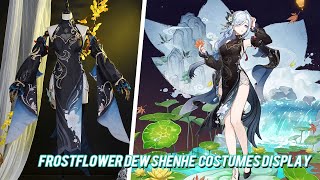 Genshin Impact Frostflower Dew Shenhe Cosplay Costumes Display