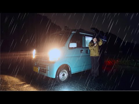 Minivan Camping in Heavy Rain | ASMR