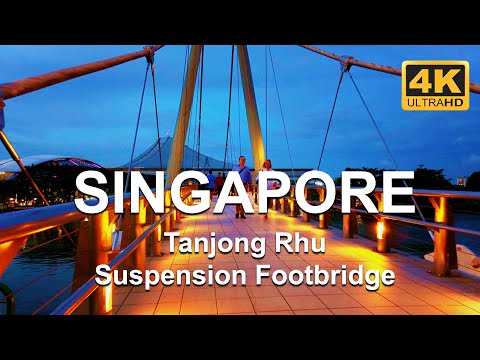 Amazing Bridge | Tanjung Rhu Suspension Footbridge | Kallang | Singapore | 4K UHD Night Walking Tour