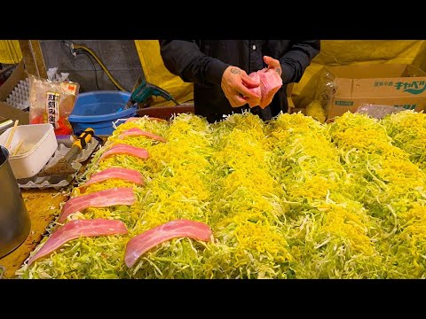 japanese street food - hiroshima type OKONOMIYAKI お好み焼き