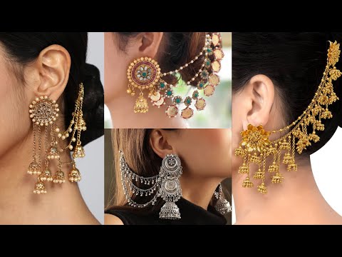 Stylish Earrings for Back Hair Chains//Bridal Earrings with Hair Chains//Bahubali Earrigns Ideas