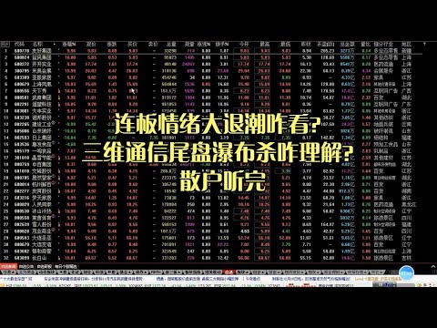 连板情绪大退潮咋看？三维通信尾盘瀑布杀咋理解？散户听完