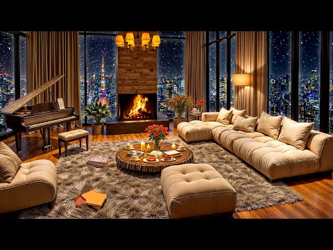 ❄🌃 Cozy Apartment Ambience in Tokyo with Elegant Jazz Saxophone & Fireplace Sounds for Relax, Sleep