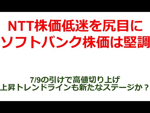 強い動きが続く通信のソフトバンク株価。10対1の株式分割、株主優待の新設等、株主還元にも余念がない(というかNTTを意識した動き）。NTTとは真逆に日足チャートも一段と強い動きになりそう。