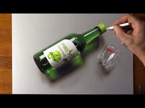 How to draw a bottle and a glass - Time Lapse (Long Version)