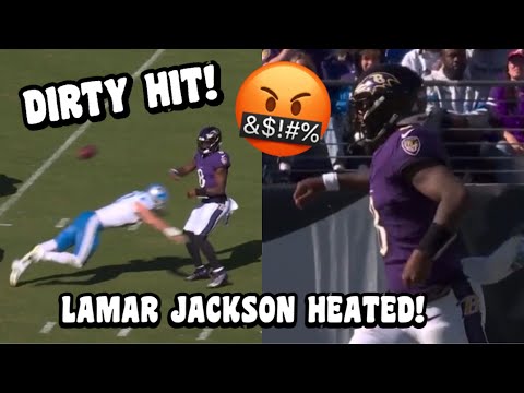 Lamar Jackson HEATED 🤬 AFTER CHEAP SHOT HIT by Aiden Hutchinson! Lions Vs Ravens 2023 highlights