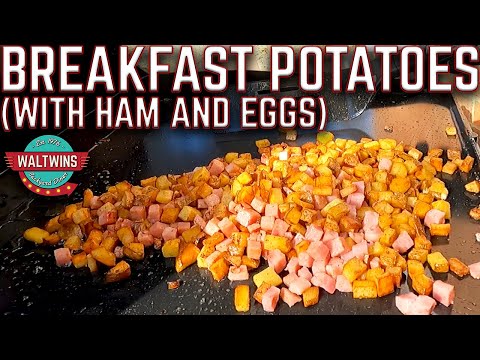 HOW TO MAKE SEASONED BREAKFAST POTATOES ON THE GRIDDLE! WITH HAM AND EGGS - EASY BREAKFAST RECIPE!