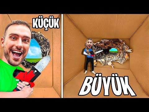 100 KAT KÜÇÜK vs BÜYÜK KARTON KUTUDAN İLK ÇIKAN KAZANIR !?