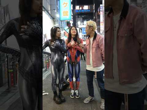 Interviewing 2 sexy ladies in Spiderman costumes