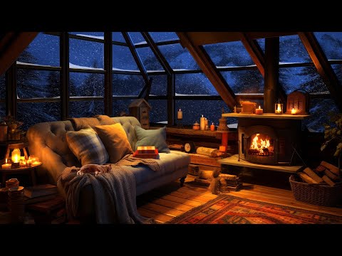 Relaxing Blizzard for Sleep💤 Snowstorm Sounds with Fireplace Crackling | 3Hours