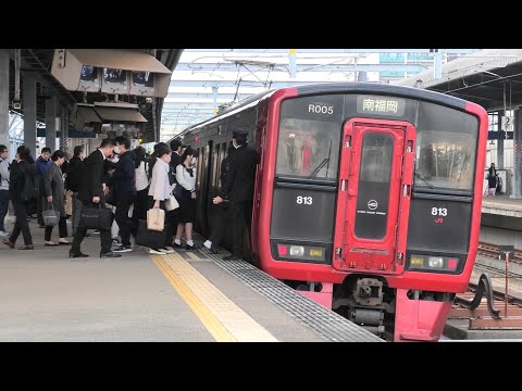 【過密】鹿児島本線 千早駅 平日朝ラッシュ観測 低速な貨物列車をうまく躱す普通列車 2024.11