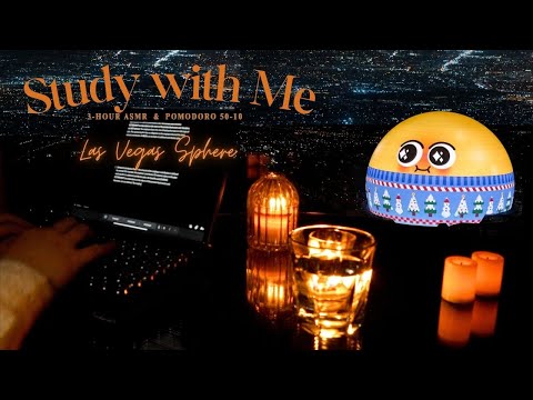 3-Hour Study With Me | 🌆 Las Vegas Sphere Ambience | Candle & Stream ASMR | Pomodoro Technique 50/10