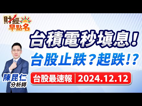 【台積電秒填息！台股止跌？起跌!?】2024.12.12 台股盤前 #財經早點名