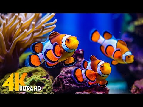 Aquarium 4K VIDEO (ULTRA HD) 🐠 Beautiful Coral Reef Fish - Relaxing Sleep Meditation Music