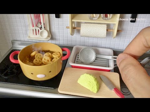 RE-MENT Mini Kitchen | Toy Miniatures | Mini Toy Food Cooking | Deep Fried Smiley Potatoes (ASMR)