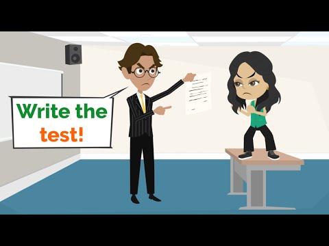 Nora can't write the test, so she does this...  | Easy English conversation practice | Nora English