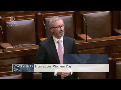 Minister Roderic O'Gorman delivers opening International Women's Day remarks to en empty Dáíl