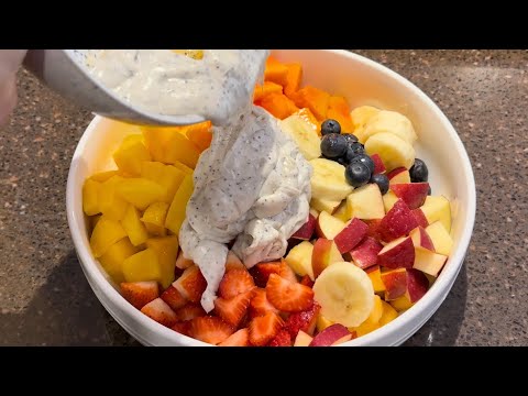 Summer fruit salad with delicious dressing!! No Cream | No condensed milk.