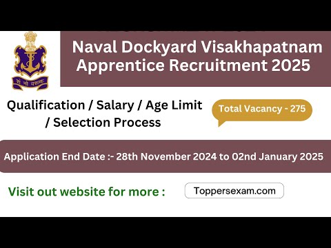 NAVAL DOCKYARD VISAKHAPATNAM APPRENTICE Notification 2025 / Qualification / Selection Process