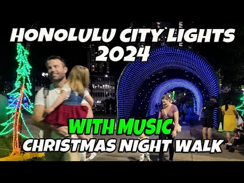 Honolulu City Lights | Honolulu Hale Hawaii Christmas Night Walk in Downtown Honolulu 2024