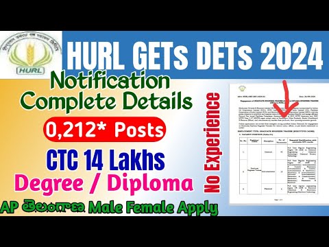 HURL GET DET Recruitment Notification 2024 Telugu|HURL Apply Online Starting from 01st October 2024