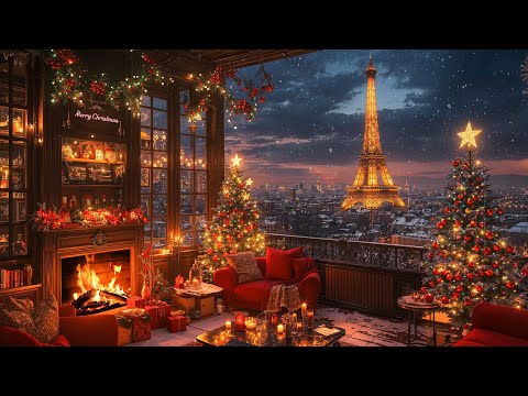 Relaxing Christmas Jazz Instrumental Music 2025 🎄 Paris Rooftop Christmas Coffee Shop Ambience ☕