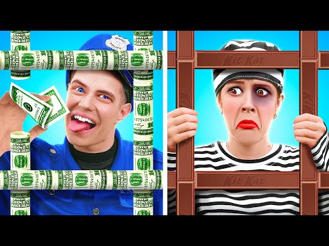 Real Food vs Chocolate Food Challenge in Jail For 24 Hours 🍫 Prisoner vs Policeman by Rocketmons!