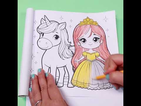 Cute Coloring Page : Princess & Unicorn | Coloring Tutorial for Kids #coloringforkids  #coloringfun