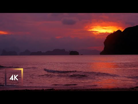 Ocean Sounds for Sleep, Beautiful Ocean Sunrise in Ko Yao, 4K ASMR