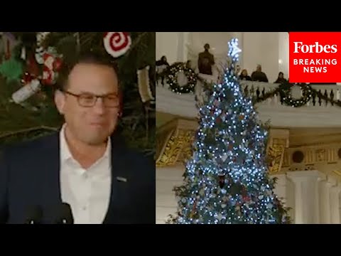 Gov. Josh Shapiro Holds Capitol Christmas Tree Lighting In Harrisburg, Pennsylvania