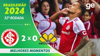 INTERNACIONAL 2 X 0 CRICIÚMA | MELHORES MOMENTOS | 32ª RODADA BRASILEIRÃO 2024 | ge.globo