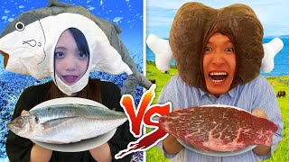 【対決】どっちが好き！？24時間魚VS肉生活チャレンジやってみた！〜Fish vs Meat / Food Challenge!〜