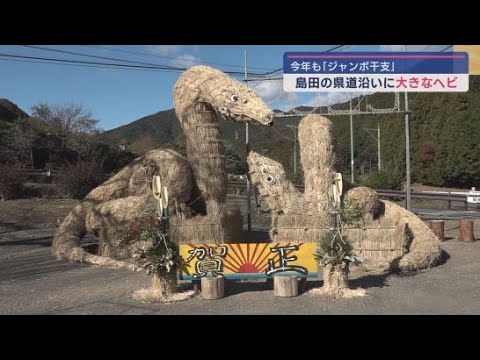 軽トラック４台分のワラを使って仕上げたヘビの「ジャンボ干支」が静岡・島田市に展示