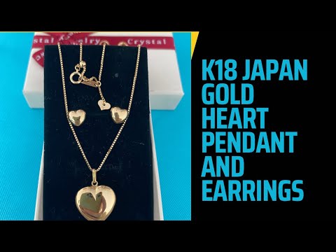 K18 japan gold heart necklace and earrings set #177