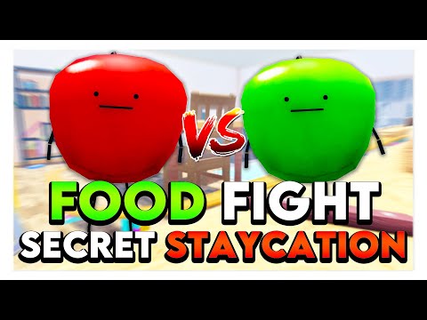 Roblox SECRET STAYCATION FOOD FIGHT! (Red Apple vs Green Apple) 🍎