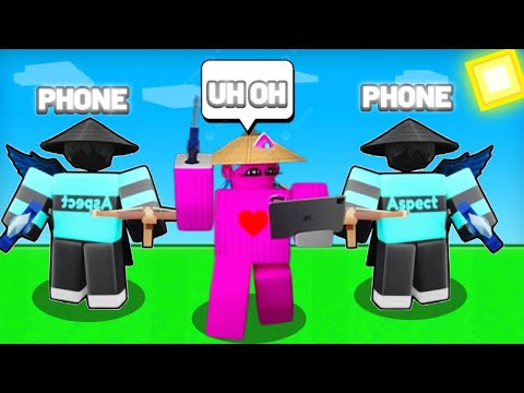 I 1v2 TWO Phone Players In Roblox Bedwars (Ft: @OfficalAspect)