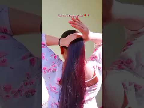 Hair bun with paper flower 🌹🌺#shorts #ytshorts #hairstyle #daily