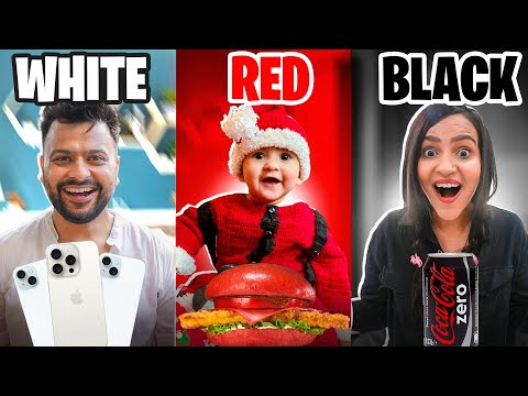 Red vs White vs Black CHALLENGE || EATING & BUYING Everything In ONE COLOR For 24 Hours