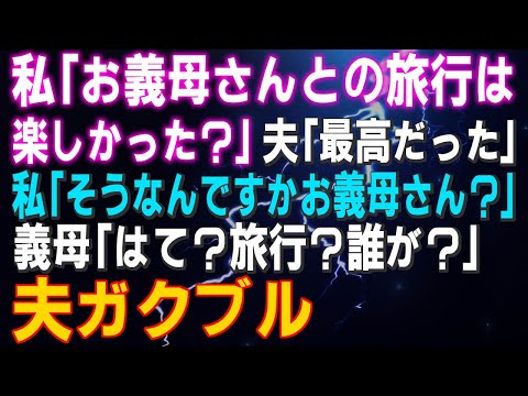 【スカッとする話】私「お義母さんとの旅行は楽しかった？」夫「最高だった」私「そうなんですか？」義母「はて？旅行？誰が？」誰といったの？結果