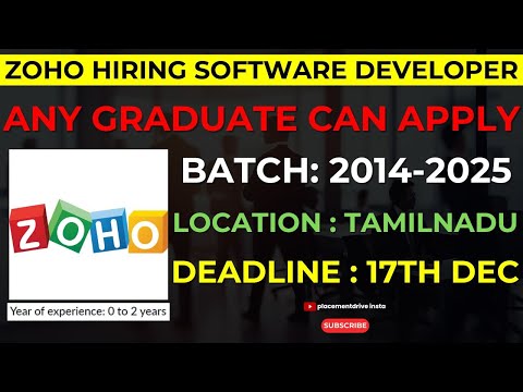 Zoho Hiring Software Developer Job for Freshers | Work Location Across Tamil Nadu | Apply Now!