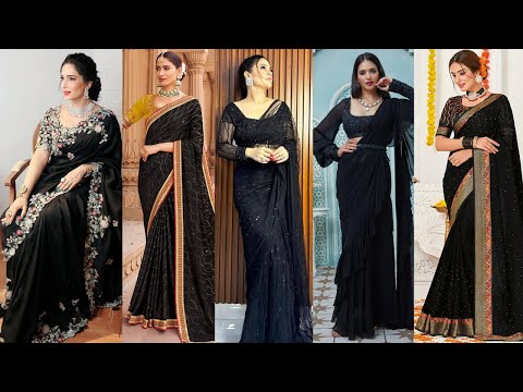 Black Colour Saree  Designs Ideas//Party Wear Black Sarees//Elegant Black Saree Looks//Black Sarees